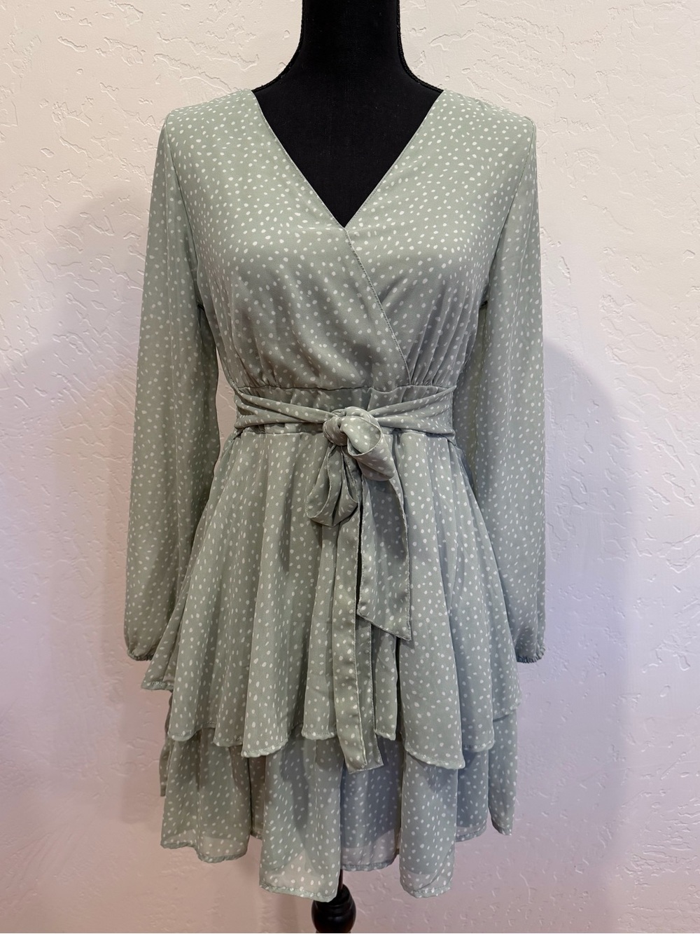 Japna Sage Green Polka Dot Wrap Dress